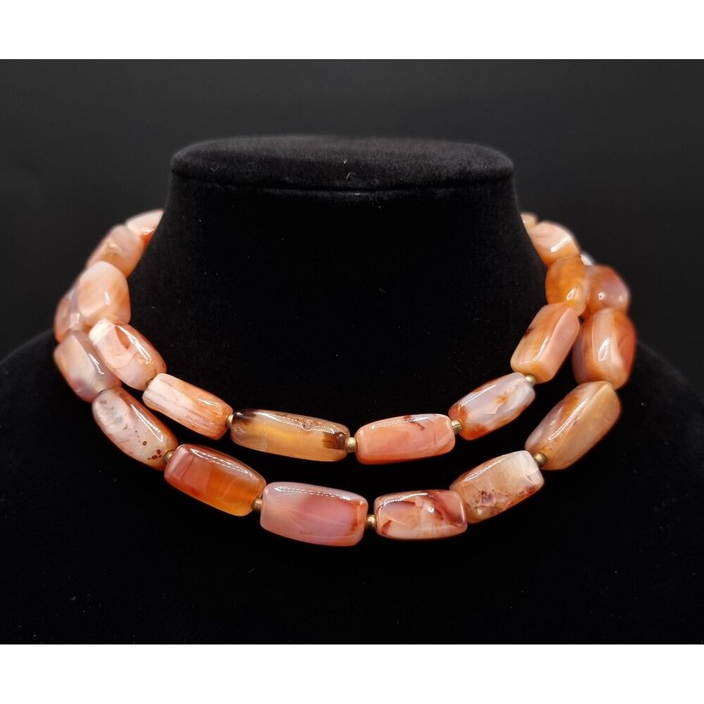 NOT FOR SALE Vintage Mid-century Long Carnelian Agate Necklace With Polishe